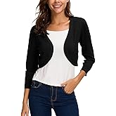 EXCHIC Women's Bolero Shrug 3/4 Sleeve Lightweight Knit Cropped Cardigan Open Front Sweater for Dresses