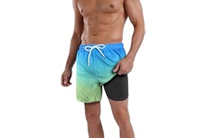 QRANSS Mens Swim Trunks Compression Liner Quick Dry 5.5'' Swimwear Swim Shorts with Boxer Brief Lined
