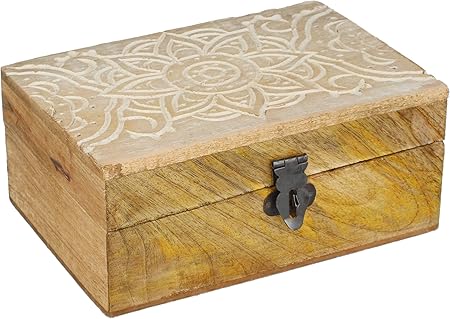 com-four® Caja de Madera con Tapa y Cierre de Metal - Cajita de Madera Rústica - Pequeño Cofre de Tesoro Tallado a Mano [Selección Varía] (01 Piezas - marrón Claro): Amazon.es: Hogar