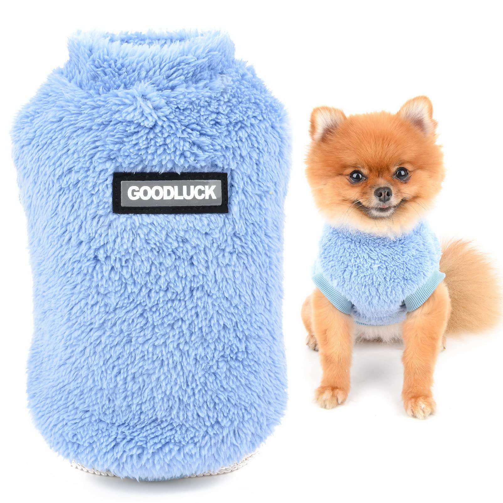 SMALLLEE_LUCKY_STORE Pet Sherpa Fleece Jumper Sweater Vest Turtleneck Pullover Soft Sweatshirt for Small Dog Cat Puppy Boy Girl Yorkie Chihuahua Warm Fall Winter Clothes,Blue,XXL