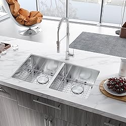 ATTOP Double Bowls Undermount Sink With Faucet,32