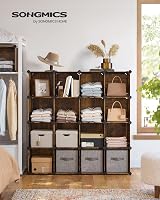 SONGMICS Modular Shoe Cabinet 16 Cubes Wardrobe 31x123x123 cm Vintage Brown view 3