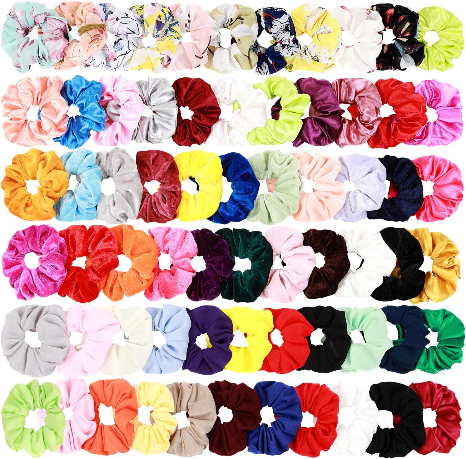 66 Pcs Hair Scrunchies 10 Cotton 20 Velvet 10 Solid Colored Chiffon