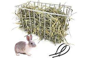 RMNHPTK Rabbit Hay Feeder, Stainless Steel Rabbit Hay Rack for Cage Pet Hay Dispenser Holder Heavy-Duty Metal Super Durable Grass Rack for Adult Rabbit Guinea Pig Chinchilla Bunny 9.8x5.1x5.9 Inch