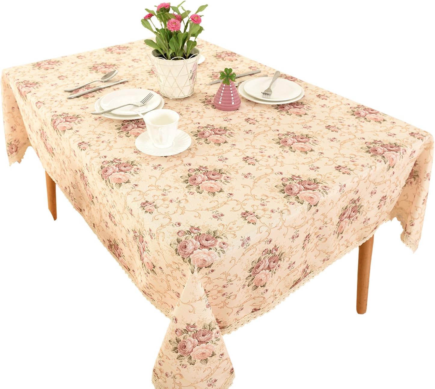HIGHFLY Vintage Flower Decorative 55x87 Rectangle Linen Tablecloth Printed Pattern Washable Table Cloth Dinner Kitchen Home Decor - Multi Colors & Sizes