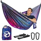 Foxelli Camping Hammock &ndash; Ultralight Hammock for Backpacking, Hiking, Festivals, Travel - Easy Setup with Tree-Friendly Ropes &amp; Steel Carabiners, Heavy Duty Parachute Nylon