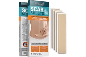 NUVADERMIS Silicone Scar Sheets - Extra Long Scar Sheets for C-Section, Tummy Tuck, Keloid, and Surgical Scars - Reusable Medical Grade Silicone Scar Sheets - Pack of 4 - Light Tone