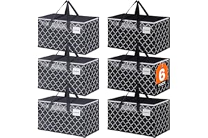 EpicTotes Extra Large Moving Bags, Heavy-Duty Storage Totes with Zipper Top and Sturdy Handles, Moving Supplies for Space Saving and Packing, Collapsible Storage Bags, Black & Gray, 88L, 6-Pack