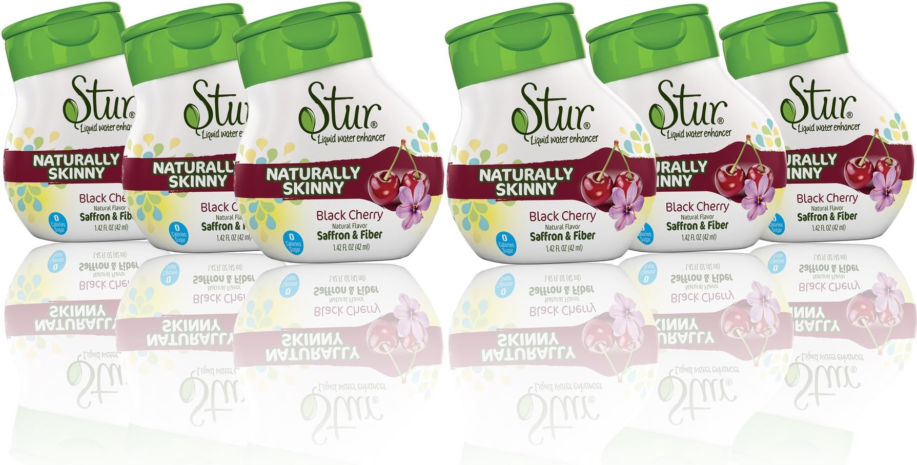 Stur® Naturally Skinny Black Cherry (6 Pack) - Saffron Extract for Hunger Control, 1g of Soluble Fibre. All Natural Stevia Water Enhancer. Alternative Squash and Fruit Juice. No Sugar, 0 Calories.
