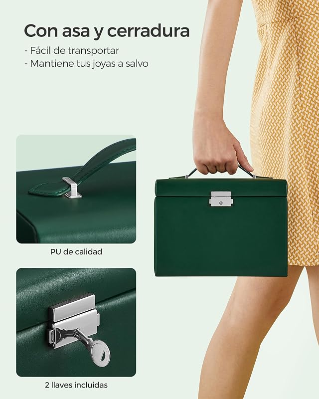 Caixa de Joias de 4 Níveis, com 3 Gavetas, Espelho, Fechadura