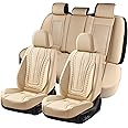 Coverado Car Seat Covers Full Set, Front Seat Cover and Back Seat Covers for Cars, Faux Leather Waterproof Seat Covers, Automotive Seat Covers, Car Seat Protectors Universal for Most Vehicles Beige