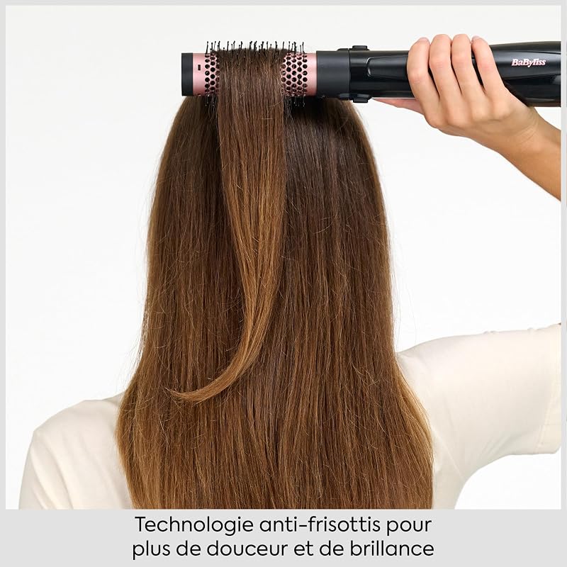 Brosse soufflante Perfect Finish - 3 accessoires pour lisser, créer du volume et mettre en forme - 2 réglages de chaleur +Bouton Air Froid - Technologie ionique anti- frisottis - AS126E