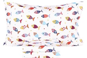 Scientific Sleep Colourful Fish Sardine Kids Toddler 100% Cotton Cozy 3 Pcs Twin Bed Sheet Set, Flat Sheet & Fitted Sheet & P