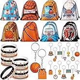 Talltalk 48 Pcs Basketball Party Favors Sets Valentines Basketball Team Gifts Toys 16 Drawstring Backpack Goodie Bags Snack Candy Bag 16 Wristband 16 Keychain for Sports Birthday Party Supplies Decor