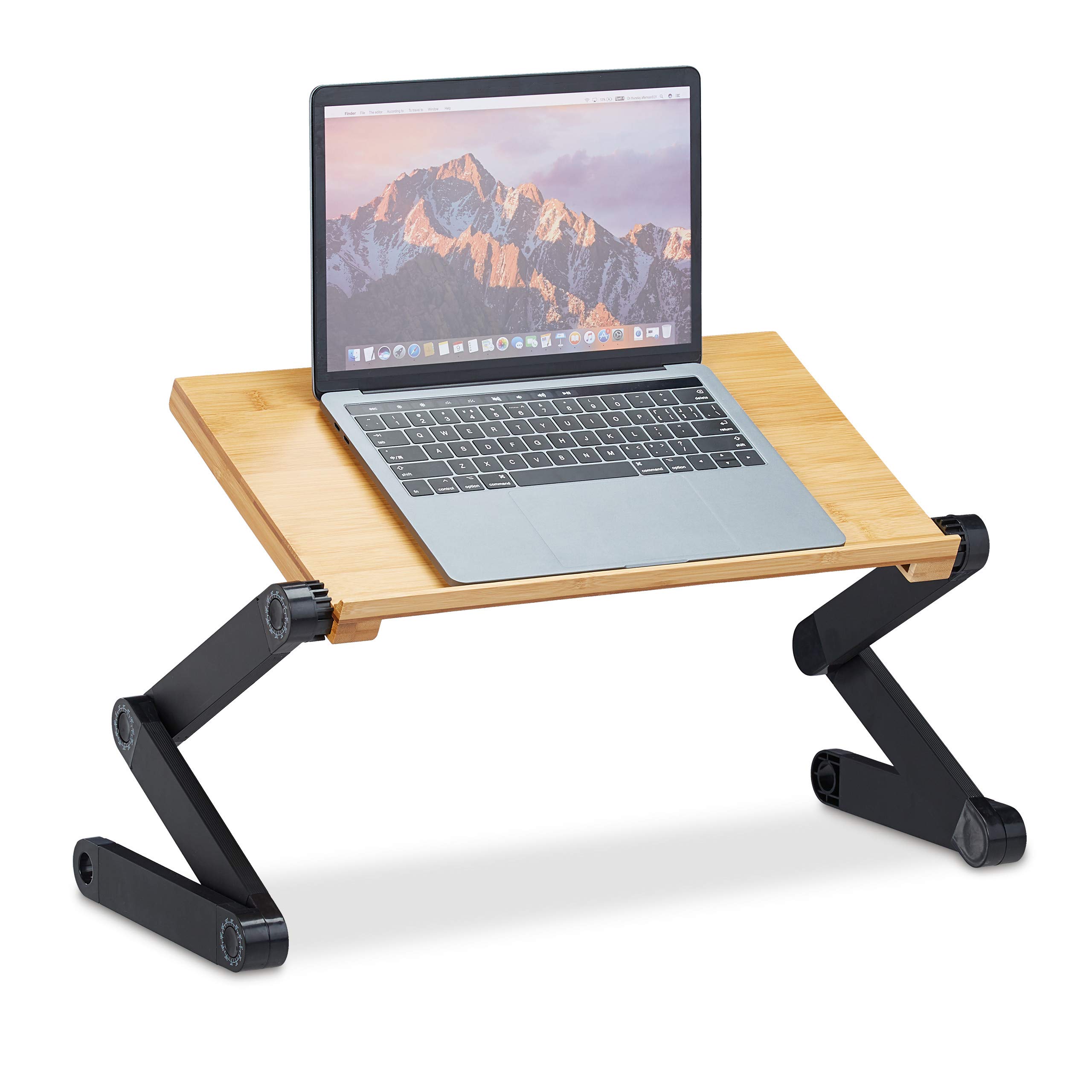 Relaxdays Laptop Stand Bamboo & Aluminium, 15 Inch Notebook Holder, Adjustable Height, HWD: 47.5 x 60 x 26 cm, Natural
