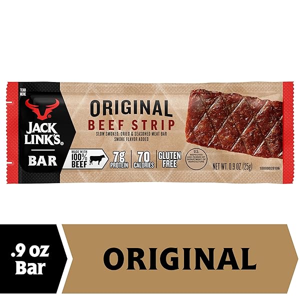 JACK LINK’S BEEF STRIPS, ORIGINAL, 1 COUNT – GREAT PROTEIN BAR, MEAT BAR WITH 8G OF PROTEIN AND 70 CALORIES, GLUTEN FREE, NO ADDED MSG OR NITRATES/NITRITES