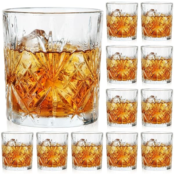 YIYIRING 24 PCS OLD FASHIONED WHISKEY GLASSES 12 OZ ELEGANT CRYSTAL WHISKEY GLASSES BOURBON COCKTAIL ROCKS GLASS FOR BOURBON SCOTCH LIQUOR COCKTAILS BARWARE MEN GIFTS