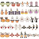 MARFOREVER 40 Pcs/20 Pairs Halloween Charms, Enamel Halloween Charms Bulk Pumpkin Bat Skeleton Witch Spider Candy Charm Pendants for Jewelry Bracelet Necklace Making