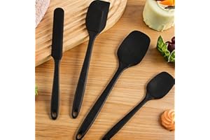 Food Grade Silicone Spatula Set of 4, Heat Resistant Nonstick Cookware,Durable & Easy to Clean - Black