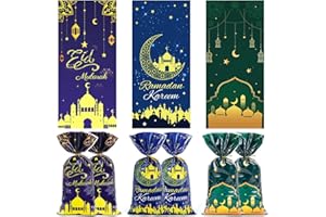 CUDICY Ramadan Gift Bags 105pcs Party Favor Bags Ramadan Decorations Eid Mubarak Decorations Candy Bags Goodie Bags Cellophane Treat Bags with Ties Cookie Snack Goody Bags