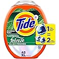 Tide Power Pods Laundry Detergent Pacs with Febreze Freshness with Odor Eliminators, Botanical Rain Scent, 45 Count