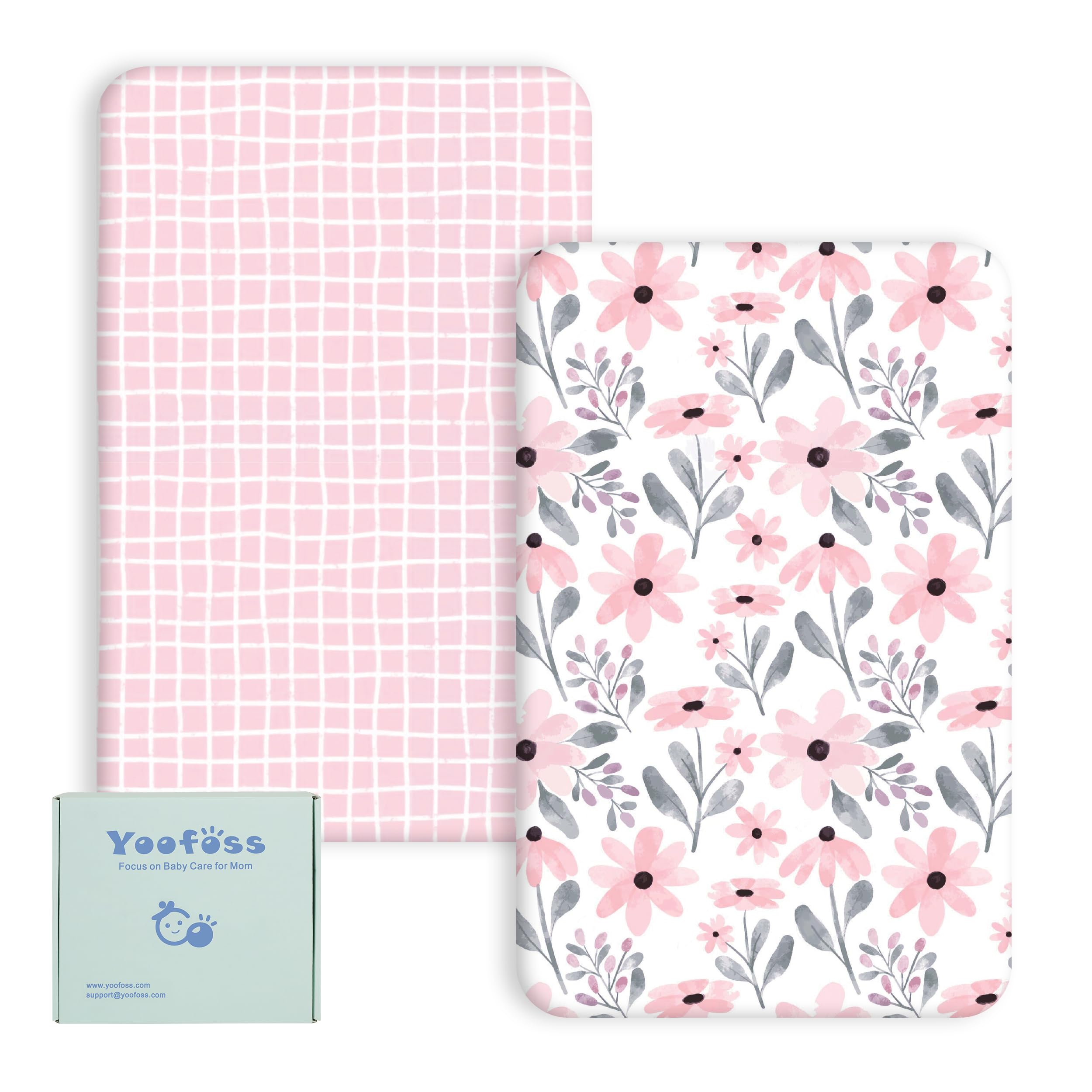 Yoofoss Cot Bed Sheets 140 x 70 cm Fitted Super Soft and Breathable Cot Bed Sheets Cozy Baby Cot Sheets 2 Pack Pink Floral