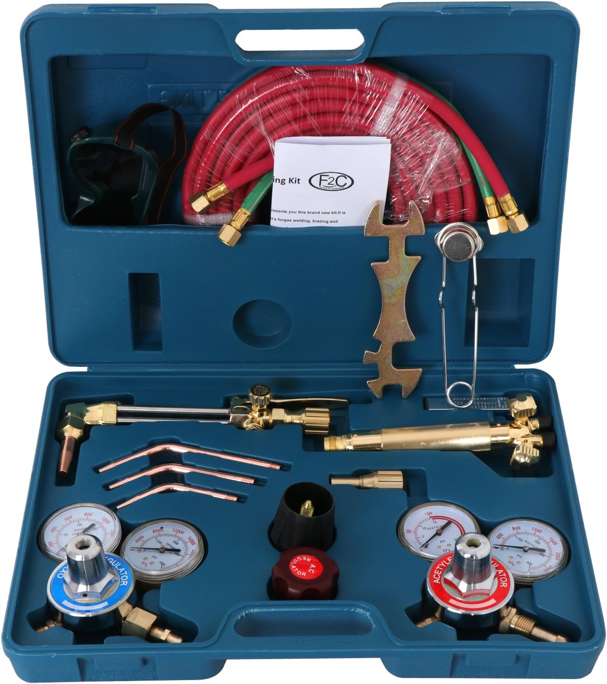 F2C Gas Welding & Cutting Brazing Torch Kit Oxygen Oxy Acetylene Welder Tool Set with Portable ABS Case