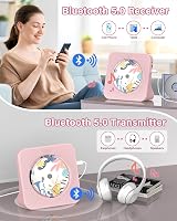 GREADIO Portable CD Player Bluetooth 5.0 Speaker System Pink view 3