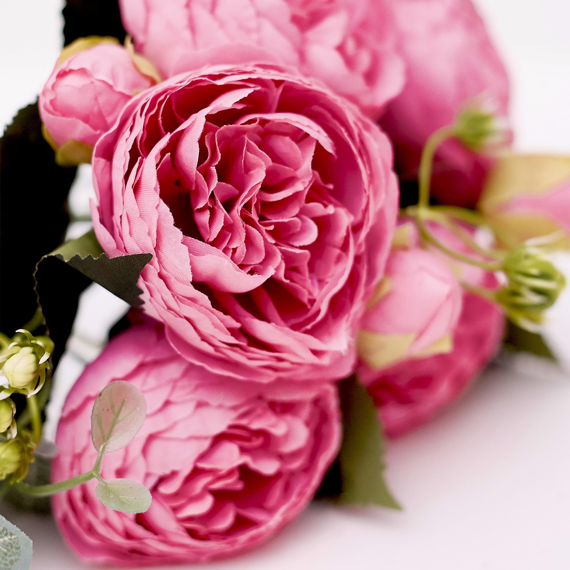 The Baked Studio - Silk Peony and Tea Rose Artificial Bouquet 9 Heads Realistic Fake Plant for DIY Craft Cake Living Room Home Wedding Decoration (Rose Pink)