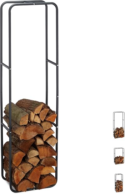 Relaxdays Firewood Rack Steel Anthracite Log Storage Indoor Outdoor 150x40cm