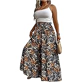 BEAUDRM Women's Plus Size Floral Baggy Pants Boho Drawstring Wide Leg Flowy Vacation Palazzo Pants