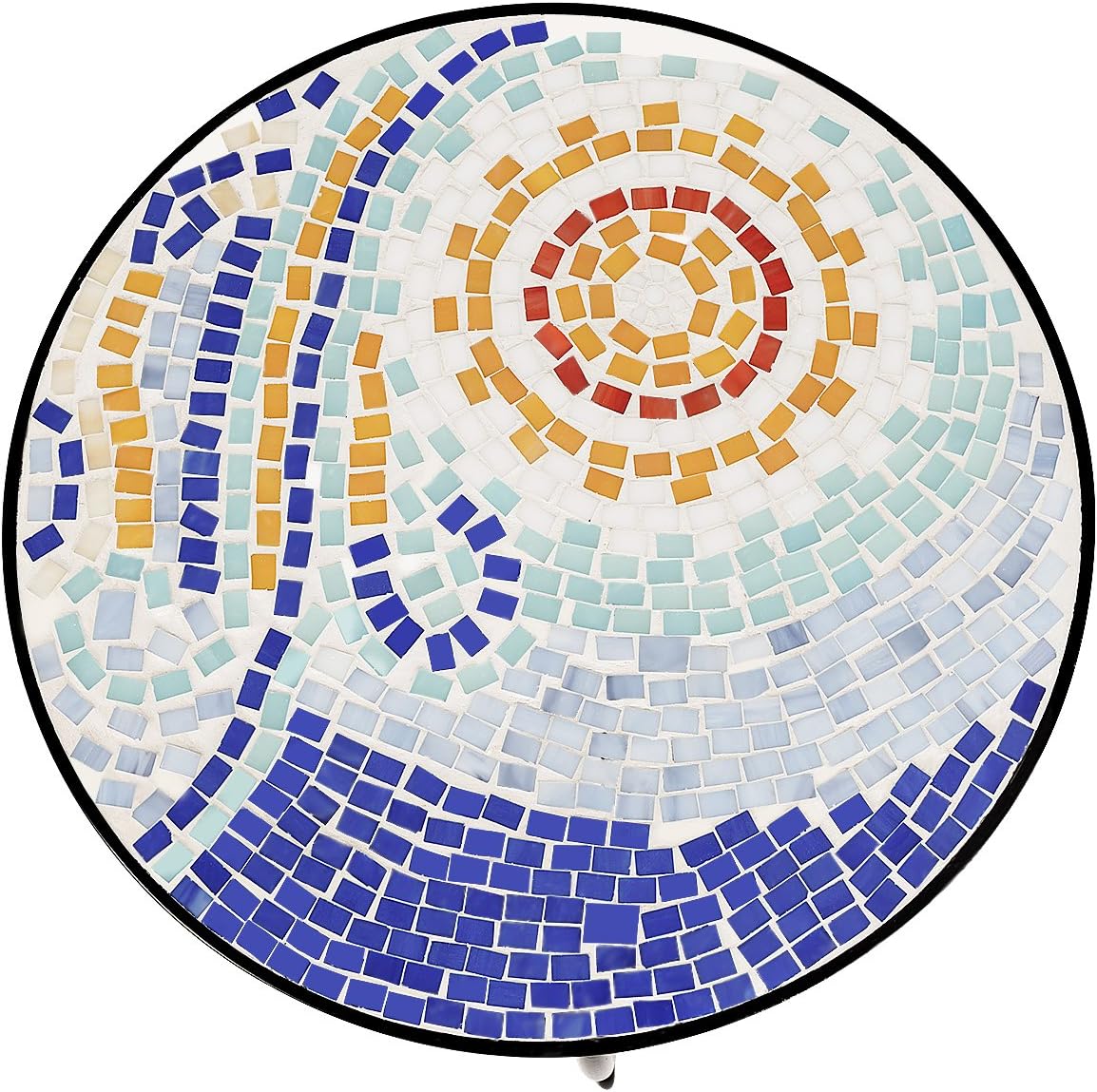 Giantex Mosaic Round Side Accent Table Patio Plant Stand Porch Beach Theme Balcony Back Deck Pool Decor Metal Cobalt Glass Top Indoor Outdoor Coffee End Table(Navy): Garden & Outdoor