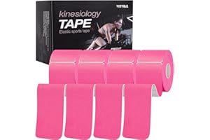 VityElk Kinesiology Tape (4 Rolls)，20 Count/Roll Elastic Premium Precut Strips Athletic Tape， Hypoallergenic Cotton Waterproof K Tape for Muscle Pain Relief and Joint Support(Pink)