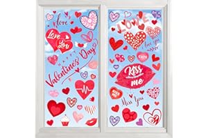 LUYI 9 Sheets Valentines Day Window Clings Decor Pink Red Love Heart Valentines Window Stickers Reusable Double-Sided Valentine Window Clings Decals for Home Wedding Anniversary Glass Windows Decoration
