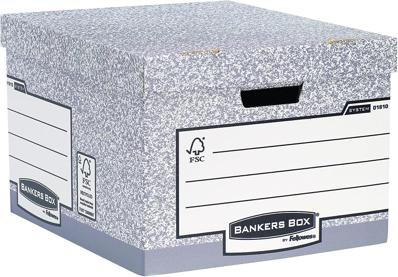 BANKERS BOX 10 Large System Storage Box with Lids Grey W38 x H28.7 x D43cm