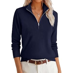 ANRABESS Women Quarter Zip Long Sleeve Fall Pullover Sweater | Soft Knit Fabric Medium Stretch, Business Casual Work Office,