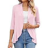 AliChan Womens Summer 3/4 Sleeve Open Front Cardigan Lightweight Draped Ruffle Casual Tops