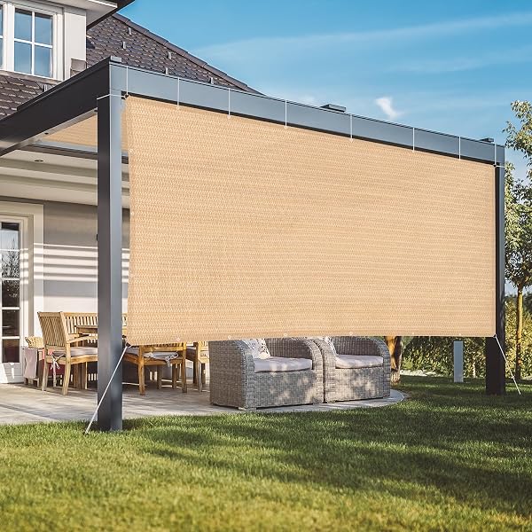 VICLLAX 90% SHADE FABRIC SUN SHADE CLOTH WITH REINFORCED GROMMETS & D-RING EYELETS FOR OUTDOOR PATIO GARDEN PERGOLA COVER CANOPY 5X6 FT, WHEAT