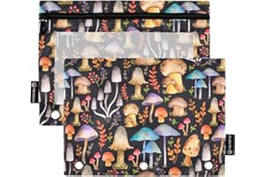 PJGINUIUA 3 Ring Binder Pencil Pouch 2 Pack Mushrooms Pencil Case Pencil Bags with Zipper, Clear PVC Binder Pockets for Office Daily Supplies