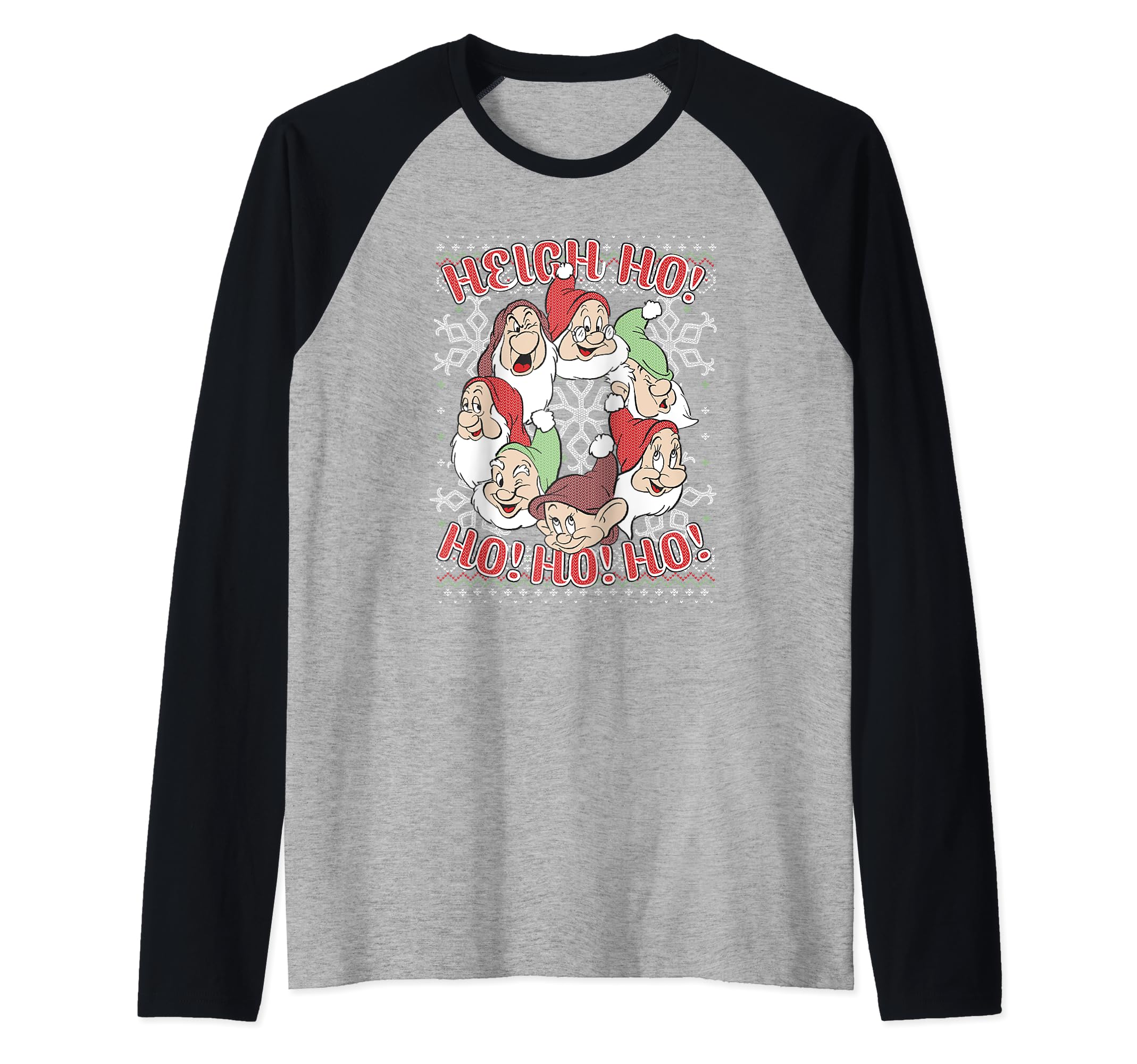 Disney Snow White All Dwarfs Ugly Christmas Sweater Raglan Baseball Tee