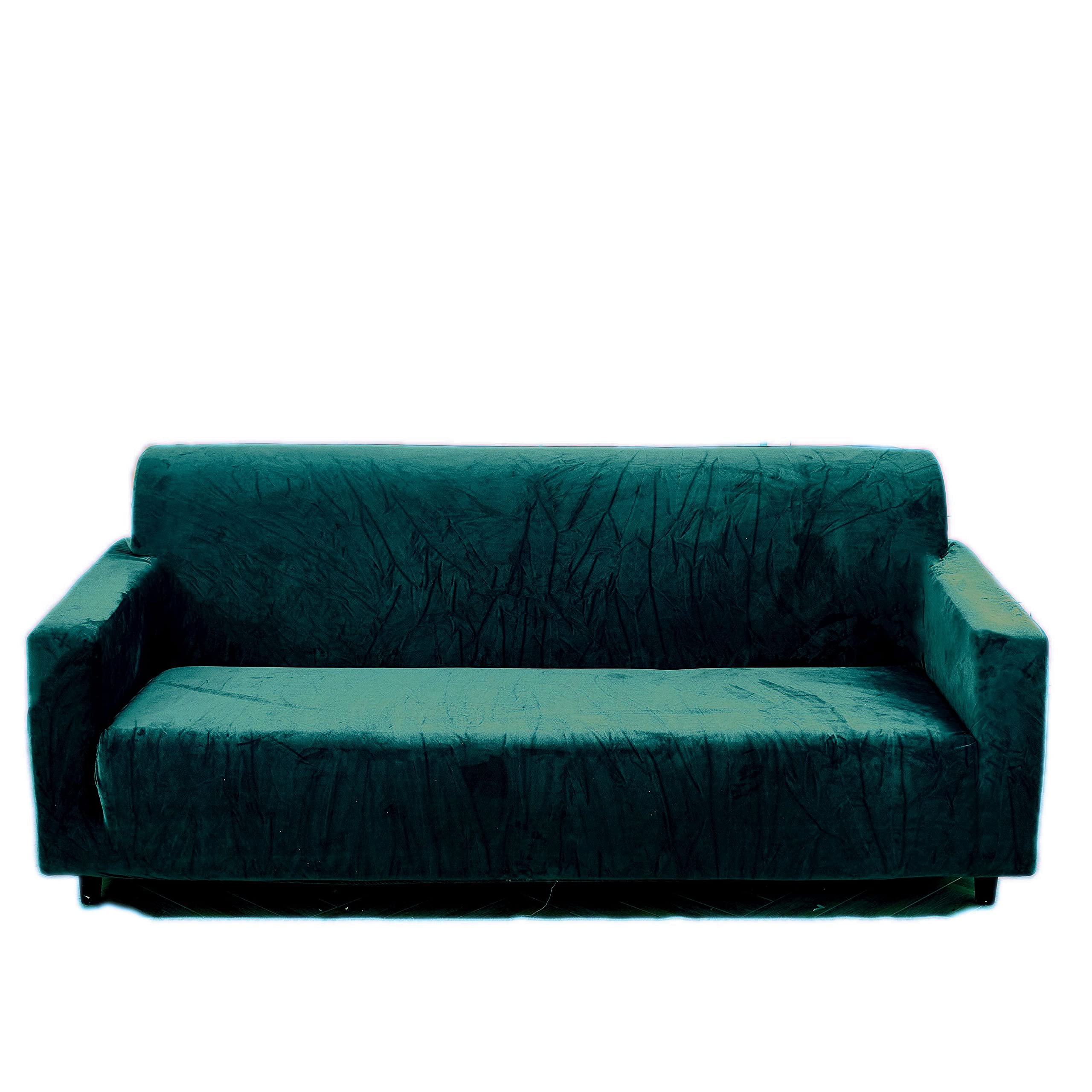 DH-Link Plush Sofa Cover for 3 Cushion Couch, Velvet Couch Cover Stretch Recliner Chair Cover Furniture Sofa Loveseat Cover Protector (Dark Green) (3 seat 160×200cm)