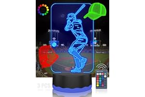 DDD NIGHTLIGHT 3 Pcs 3D Night Light: Baseball Player Shines Up & Down in, Fan Gift