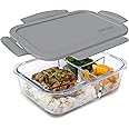 Bentgo Glass Lunch Box - Leak-Proof Bento-Style Food Container with Airtight Lid and Divided 3-Compartment Design - 5 Cup Capacity for Meal Prepping, and Portion-Controlled Meals for Adults (Gray)