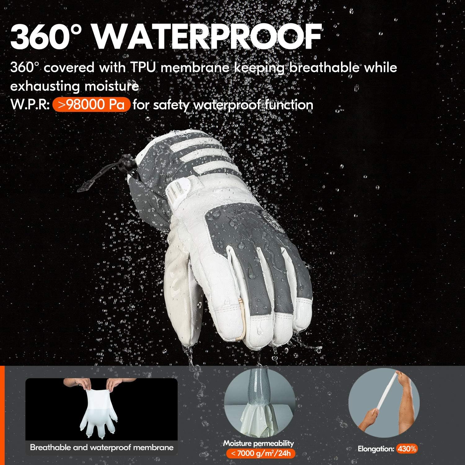 Vgo -4℉ or Above 3M Lined Unisex Goat Leather Skiing & Winter Gloves (GA2446FW): Sports & Outdoors