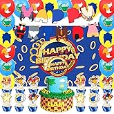 42Pcs Blue with Gold Ring Birthday Party Decorations Include Cake Topper Cupcake Toppers Hedgehog Happy Birthday Party Flag Banner and Balloons Background