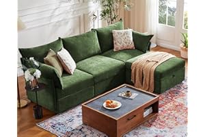 ABCASA 102.6" Modular Sectional Sofa, L Shaped Couch Set for Living Room, 3-Seater Comfy Cloud Couches with Movable Storage Ottoman,DIY Combination - Chenille Green
