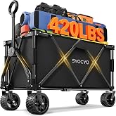 Wagon Carts Foldable 420LBS Weight Capacity Collapsible Wagon with Big All-Terrain Wheels, Heavy Duty Beach Wagons Cart with Cup Holders for Camping, Garden, Sports, Grocery