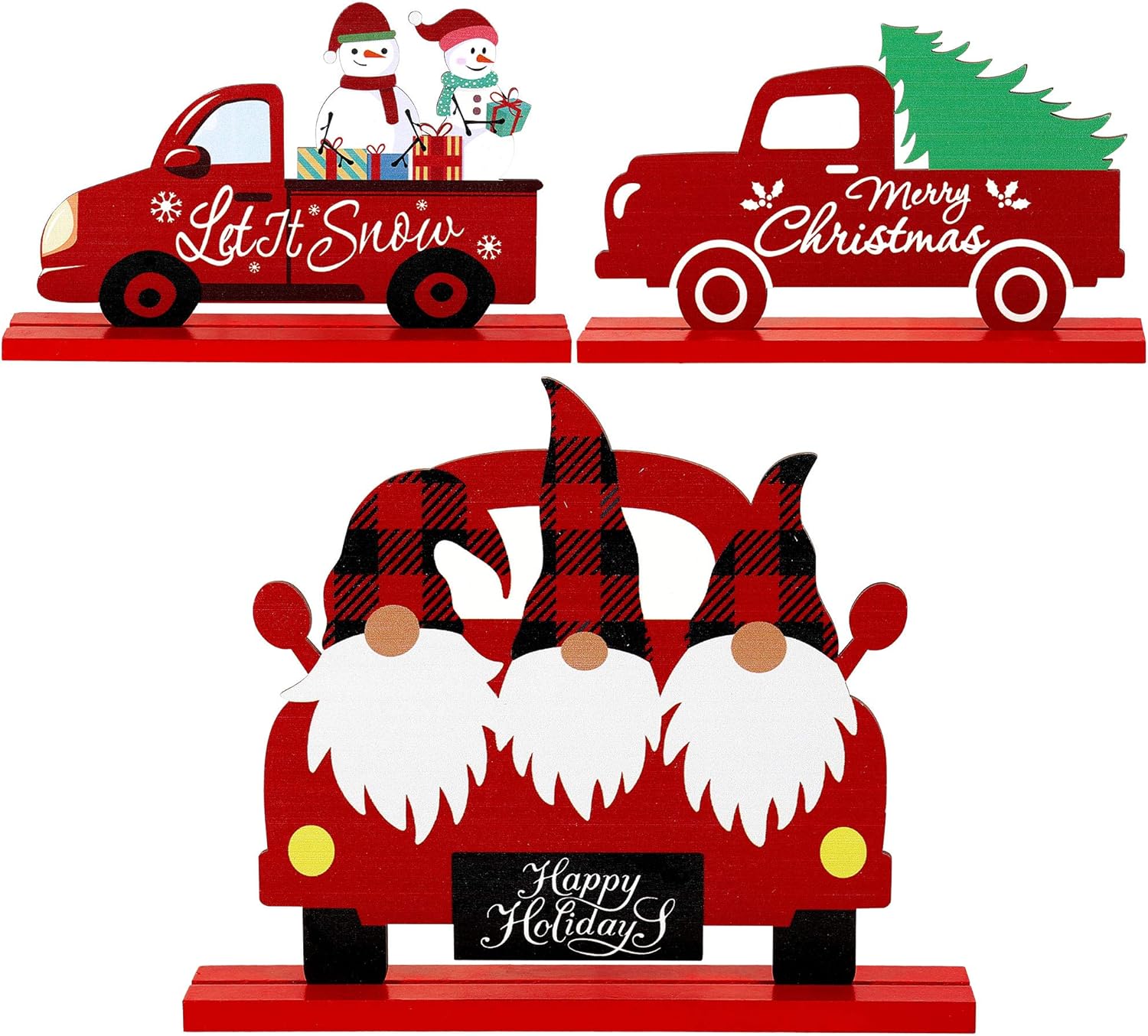 3 Pieces Christmas Table Decorations Signs Truck Santa Snowman Christmas Tree Wooden Table Decorations Xmas Table Signs for Holidays Christmas Dinner Party Coffee Table