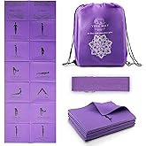 Foldable Yoga Mat for Women, Non Slip Exercise Mat for Home Gym, 5mm Travel Yoga Mats Set With Stretch Strap for Yoga Pilates and Fitness, 68"L x 24"W x 0.2 Inch Thick