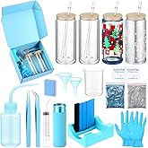 Baderke 20 Pcs Snow Globe Tumbler DIY Kit 16 oz Tumbler Squeeze Bottle, Glitter, Funnel Tweezer Silicone Cup Cradle Measuring Cup Glove Flashlight Buffer for Beginner(Blue,Classic)